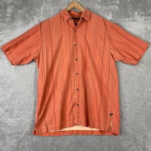 Tommy Bahama Golf Shirt Mens Large Orange Silk Vertical Stripe Resort Tropical